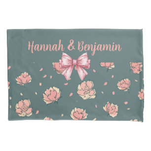 Pink Peony and Bow Pattern Pillow Case