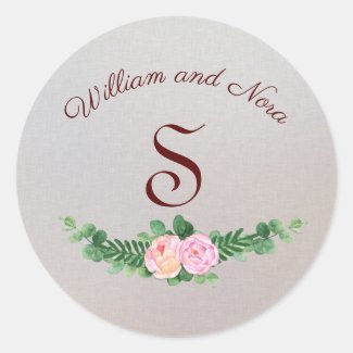Pink Peony and Eucalyptus Watercolor Floral Classic Round Sticker