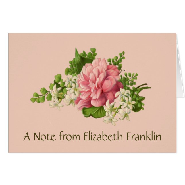 Pink Peony and White Jasmine, Blank Notecard, (Front Horizontal)