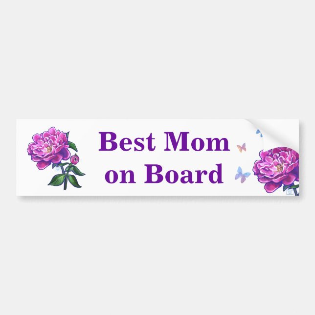 Pink Peony Art, Best Mom on Board Bumper Sticker (Front)
