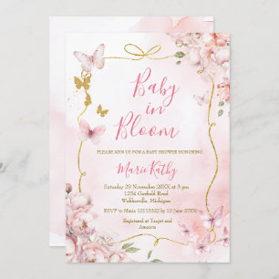 Pink Peony Baby in Bloom Butterfly Invitation