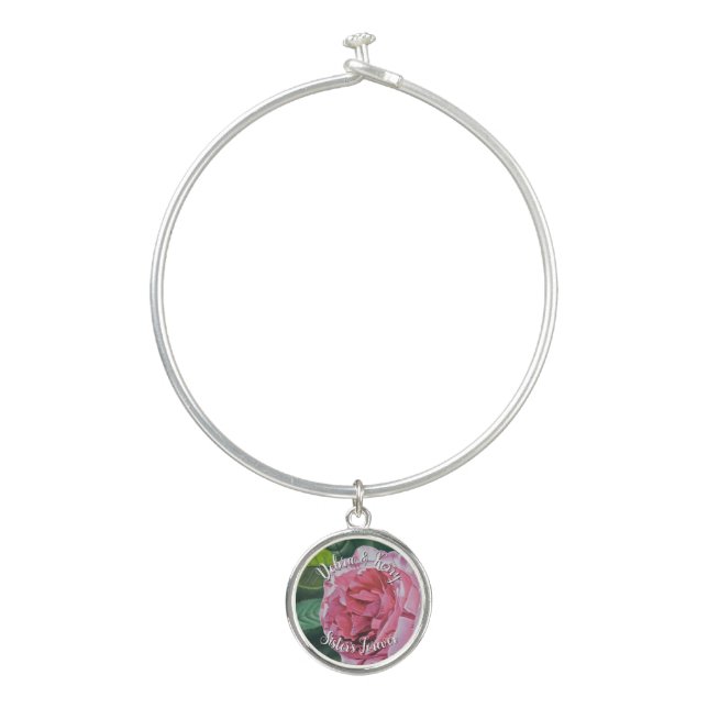 Pink Peony Bangle Bracelet (Front)