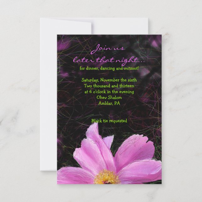 PINK PEONY Bat Mitzvah Reception Card (Front)