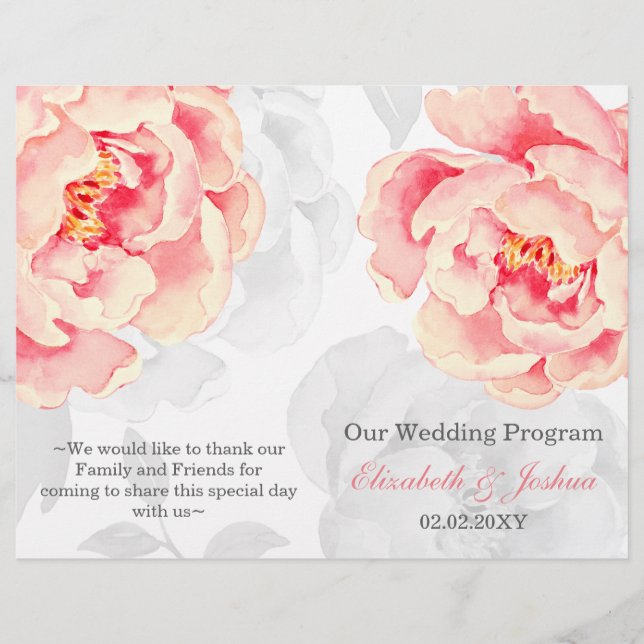Pink Peony Bifold wedding program (Front)