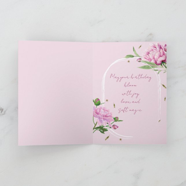 Pink Peony Birthday Folded Greeting Card (Inside)