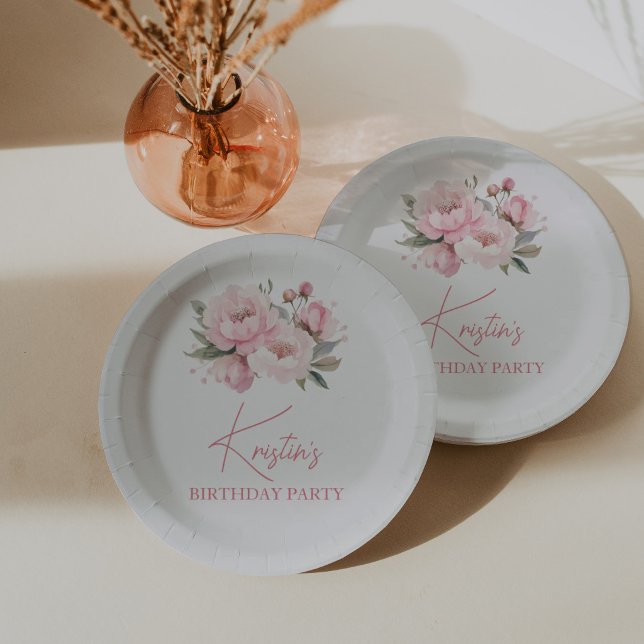 Pink Peony Birthday Paper Plates (Creator Uploaded)
