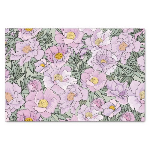 Pink peony blooming pattern tissue paper