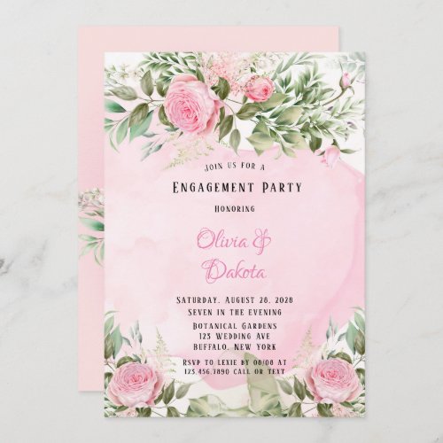 Pink Peony Blossom Alcohol Inking Engagement Party Invitation