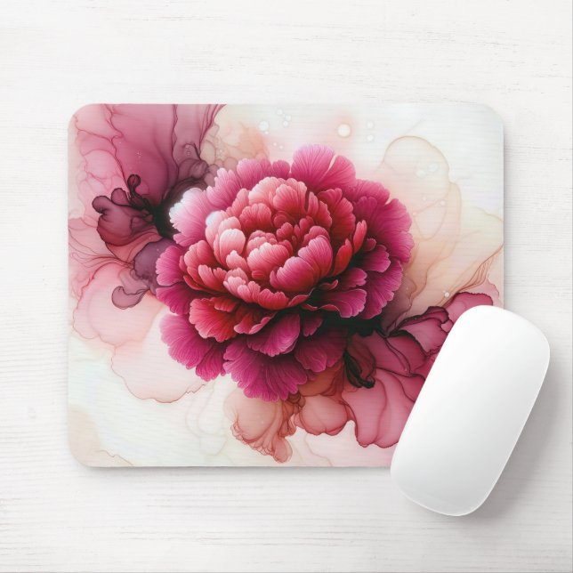 Pink Peony Blossom In Alcohol Ink Mouse Pad (With Mouse)