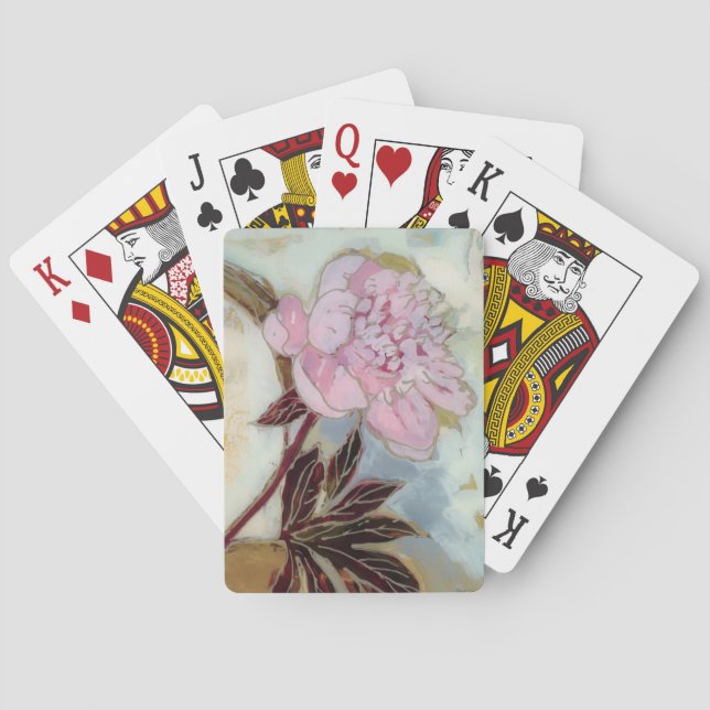 Pink Peony Blossom Poker Cards (Back)