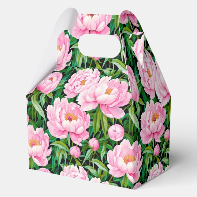 Pink Peony Blossoms on a Leafy Background  Favor Boxes (Front)