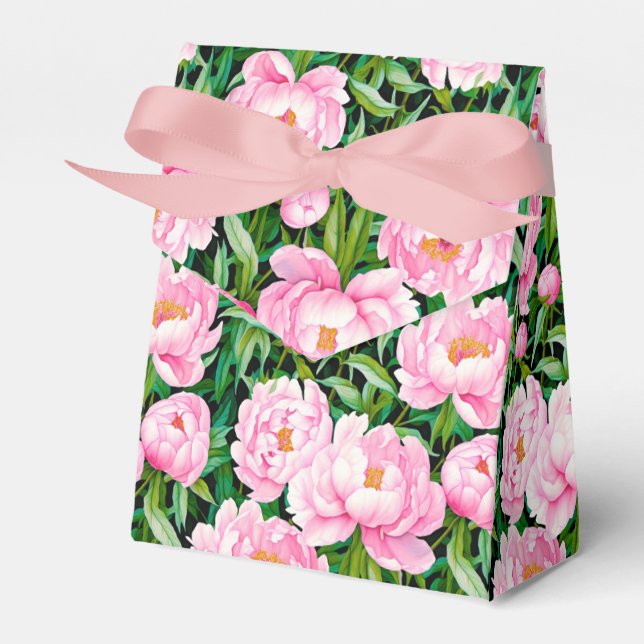 Pink Peony Blossoms on a Leafy Background  Favor Boxes (Front Side)