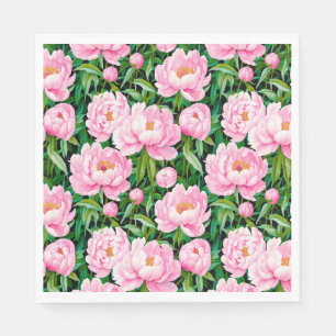 Pink Peony Blossoms on a Leafy Background Napkins