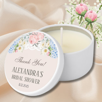 Pink Peony Blue Hydrangea Bridal Shower Mini Candle Favors