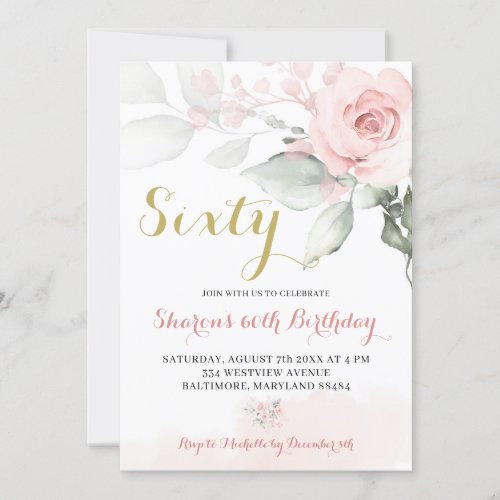 Pink Peony Blush Floral Birthday Invitation