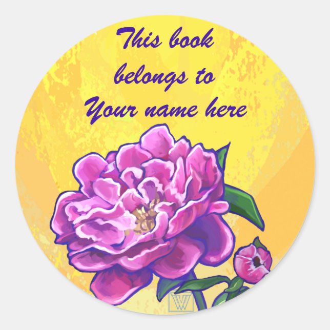 Pink Peony Bookplate Sticker (Front)