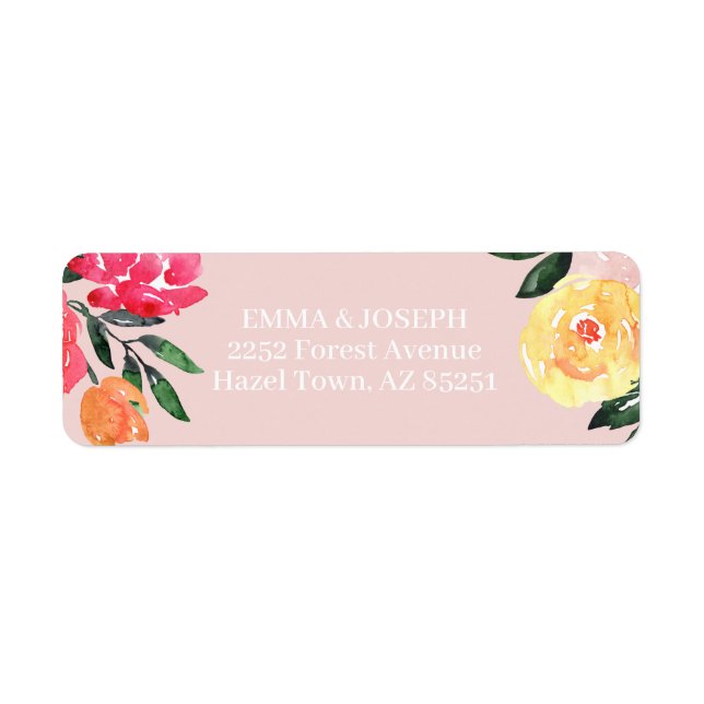 Pink Peony Boquet Floral green Wedding Address Label (Front)