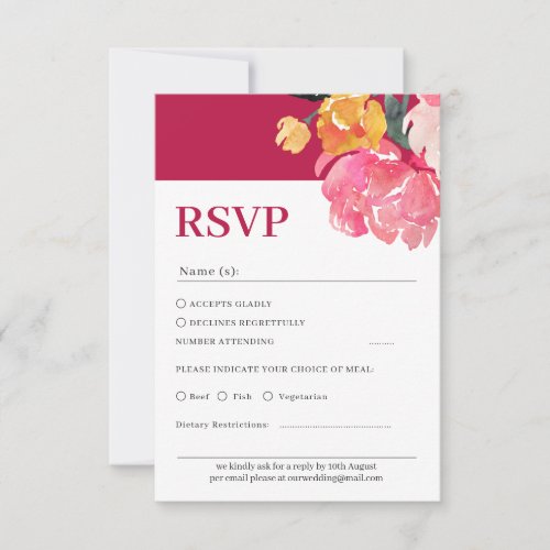 Pink Peony Boquet Floral green Wedding Rsvp Card