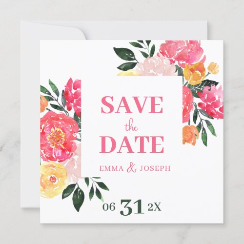 Pink Peony Boquet Floral on green Save the Date Invitation