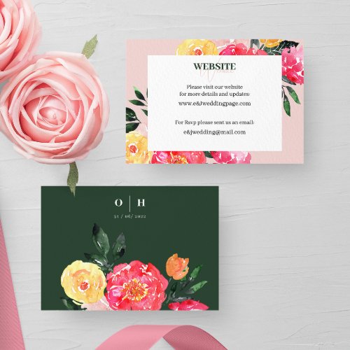 Pink Peony Boquet Floral on green Wedding Website Business Card