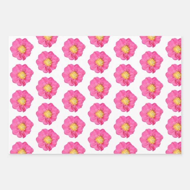 Pink Peony Botanical Flat Sheet Gift Wrapping Pape (Front)
