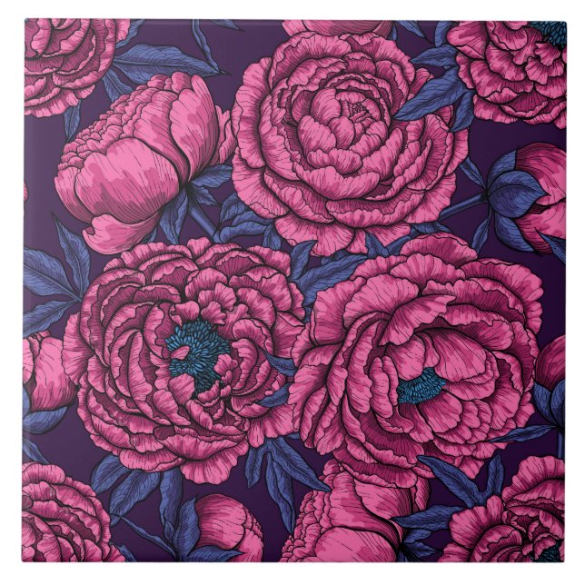 Pink peony bouquet ceramic tile (Front)