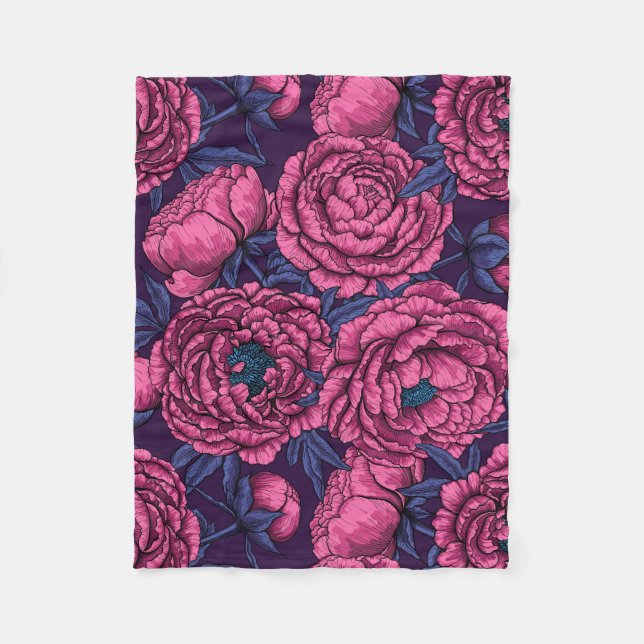 Pink peony bouquet fleece blanket (Front)