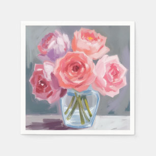 Pink Peony Bouquet Floral Watercolor Painted Napkins