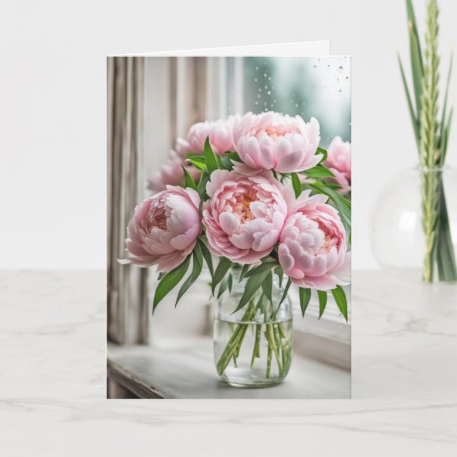 Pink Peony Bouquet for Thinking of You Card (Front)
