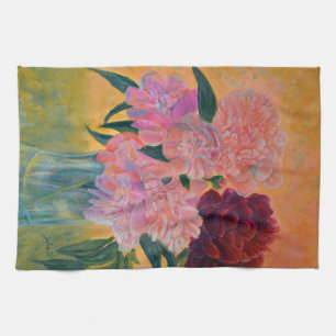 Pink Peony bouquet  Kitchen Towel