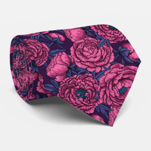 Pink peony bouquet neck tie
