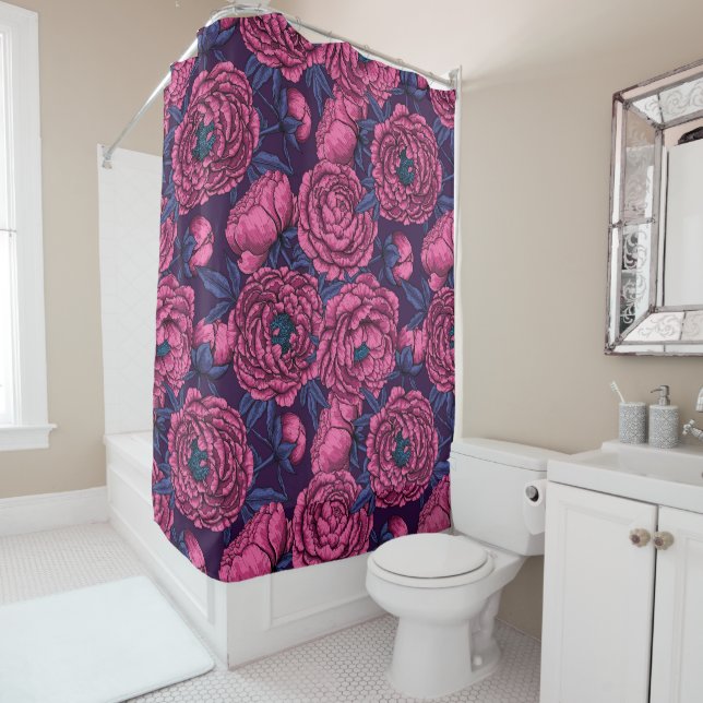 Pink peony bouquet shower curtain (In Situ)