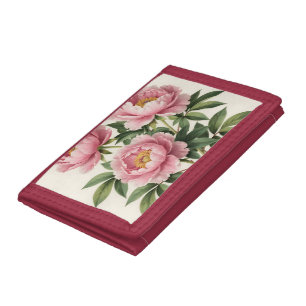 Pink Peony Bouquet Vintage Botanical Illustration Trifold Wallet