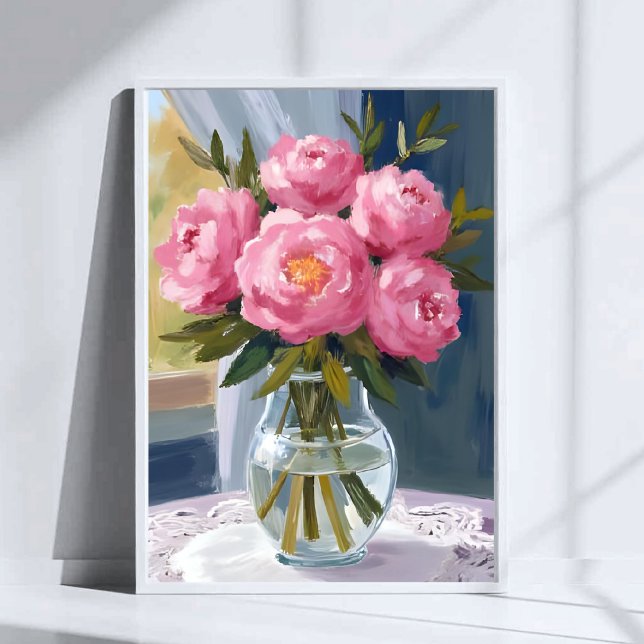 Pink Peony Bouquet Watercolor Floral Painting Poster (Creator Uploaded)