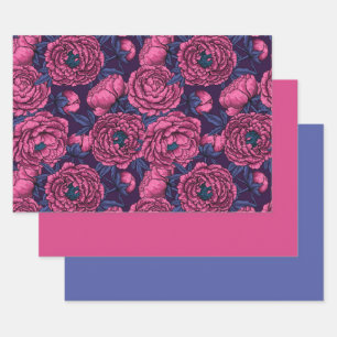 Pink peony bouquet wrapping paper sheets