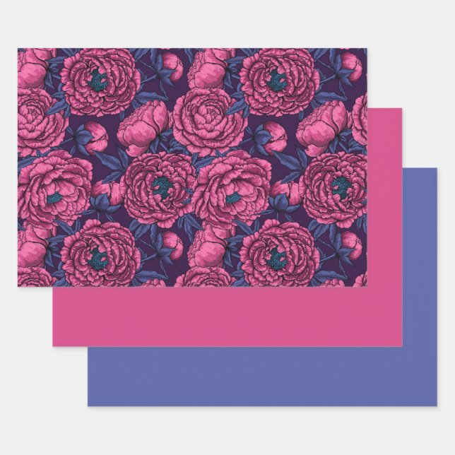 Pink peony bouquet wrapping paper sheets (Set)