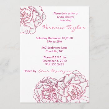 Pink Peony Bridal Shower Invitation by Stephie421 at Zazzle