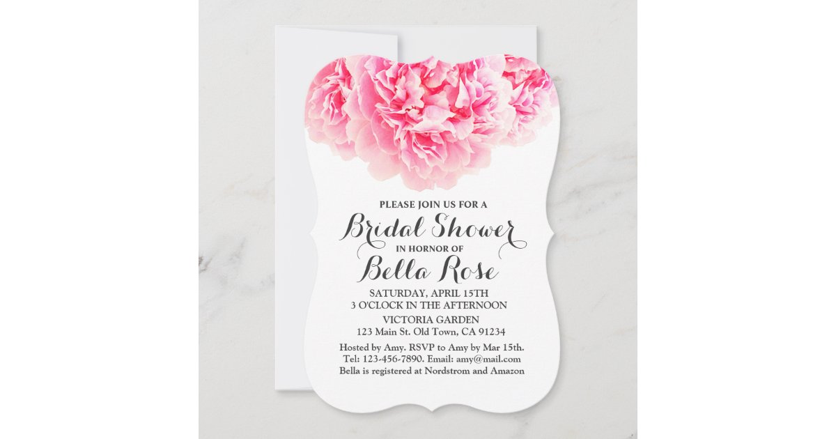 Pink peony bridal shower invitations peony3 | Zazzle