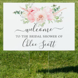 Pink Peony Bridal Shower Welcome Yard Sign