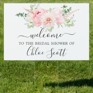 Pink Peony Bridal Shower Welcome Yard Sign