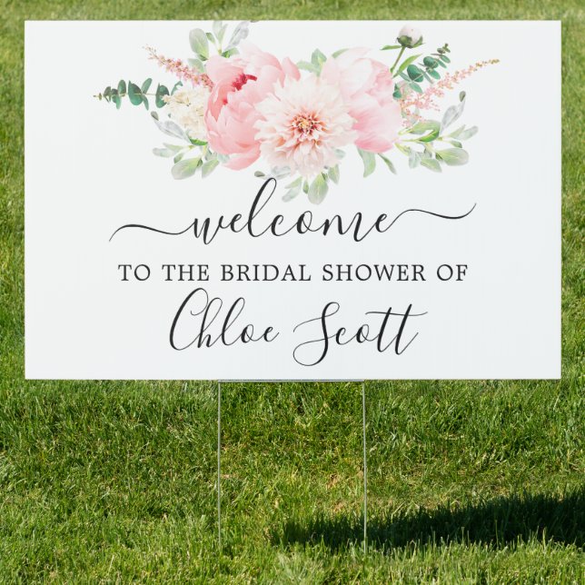 Pink Peony Bridal Shower Welcome Yard Sign (Insitu)