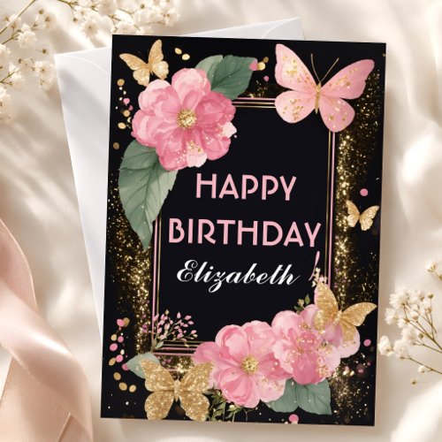 Pink Peony Butterfly Birthday Card