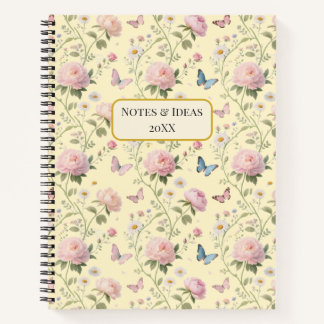 Pink Peony Butterfly Floral Pattern Notebook