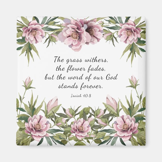 Pink Peony Christian Bible verse Inspirational Magnet (Front)