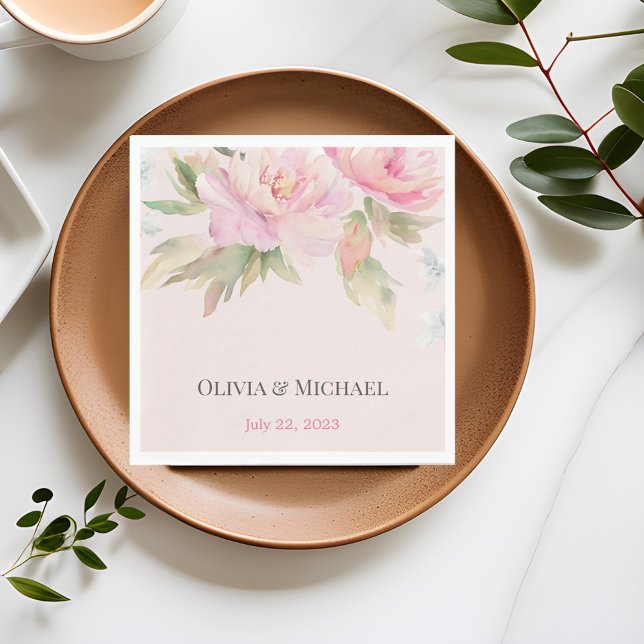 Pink peony Elegant Watercolor Wedding Napkins (Creator Uploaded)