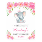 Pink Peony Elephant Girl Baby Shower Welcome Sign