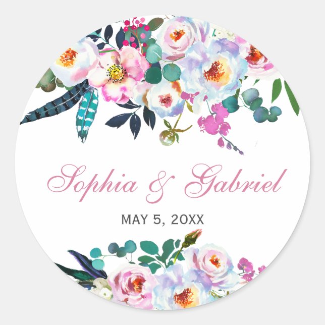 Pink Peony Eucalyptus Floral Wedding Sticker (Front)