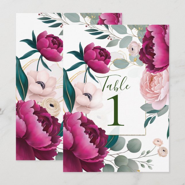 Pink Peony Eucalyptus Garden Floral Glam Wedding  Invitation (Front/Back)