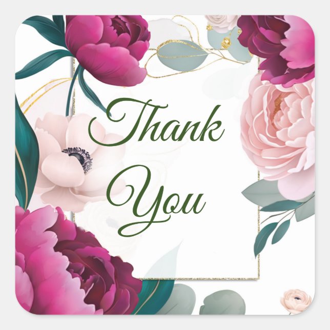 Pink Peony Eucalyptus Garden Floral Glam Wedding  Square Sticker (Front)