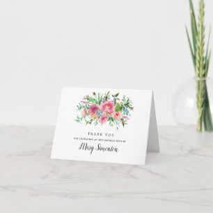 Pink Peony Floral 50th Birthday Photo Letterpress Thank You Card